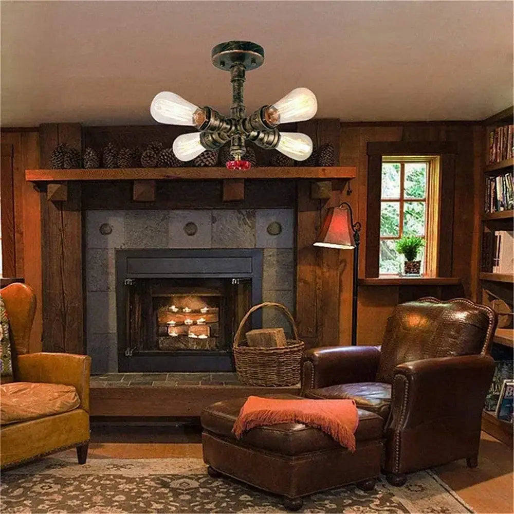 Industrial bronze water pipe ceiling light fixture living room