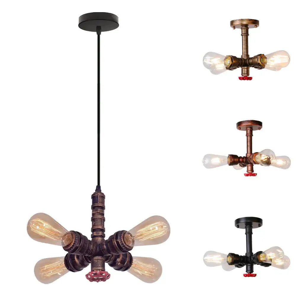 Industrial bronze water pipe ceiling light fixture living room