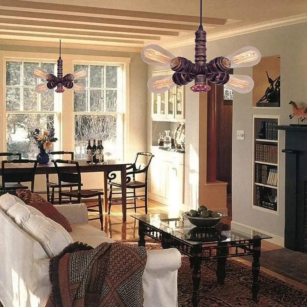 Industrial bronze water pipe ceiling light fixture living room