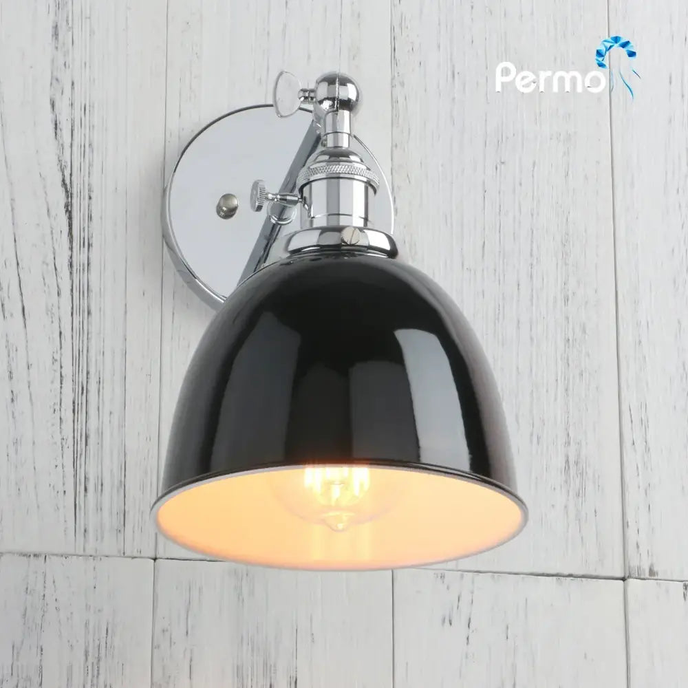 Industrial chrome and black wall sconce lights bedroom dome shade