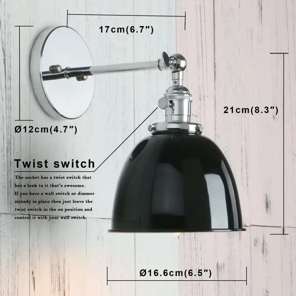 Industrial chrome and black wall sconce lights bedroom dome shade