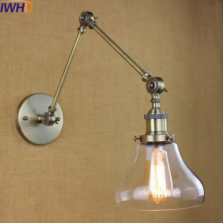 Industrial chrome glass swing arm wall lamp bedroom sconce