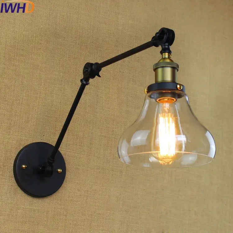 Industrial chrome glass swing arm wall lamp bedroom sconce