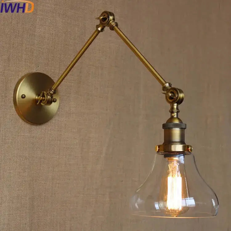 Industrial chrome glass swing arm wall lamp bedroom sconce