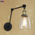 Industrial chrome glass swing arm wall lamp bedroom sconce
