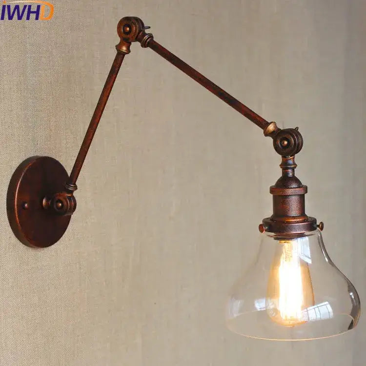 Industrial chrome glass swing arm wall lamp bedroom sconce