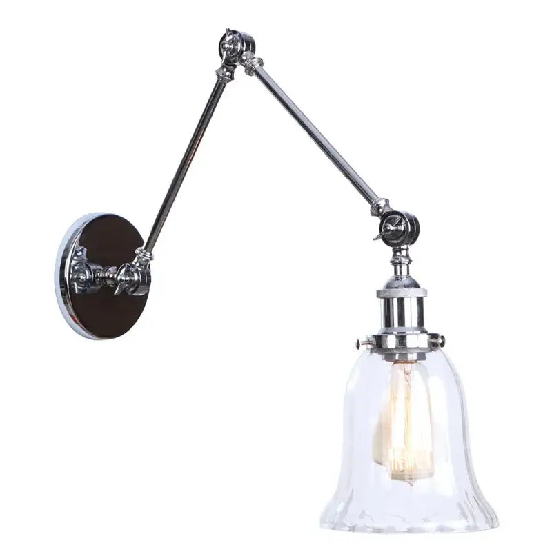Industrial chrome wall sconce bedroom swing arm glass lamp