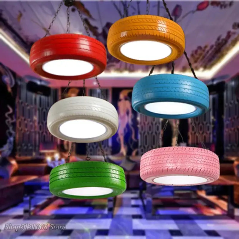 Industrial colorful rubber tire pendant light kitchen bar decor