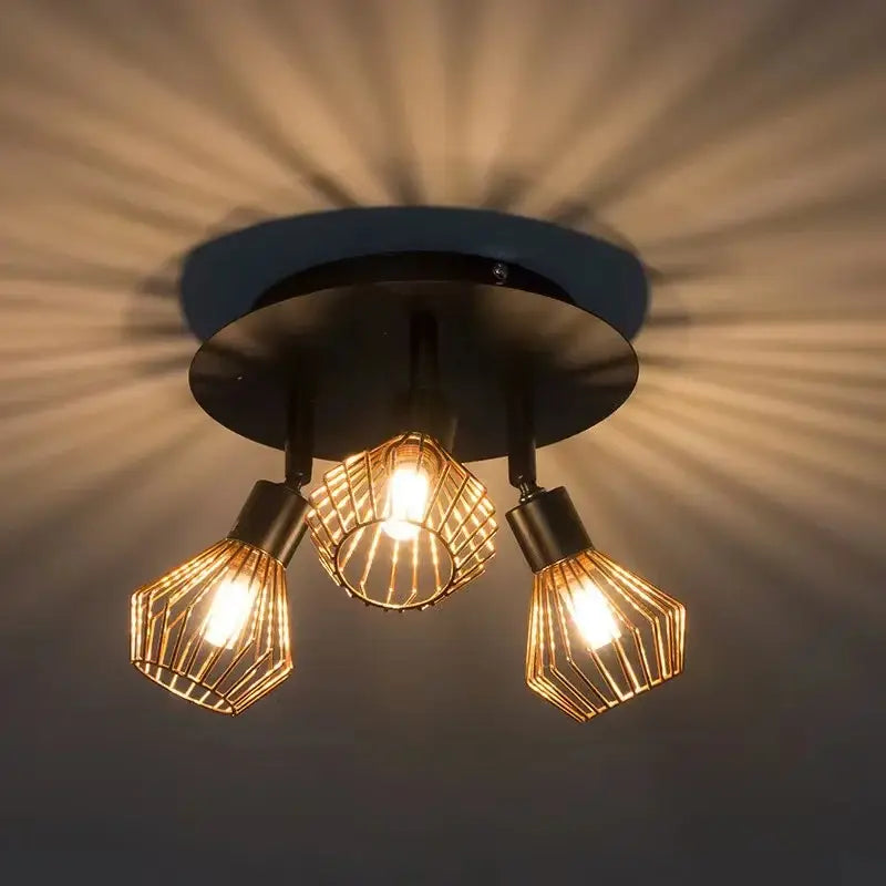 Industrial copper diamond cage chandelier kitchen pendant light