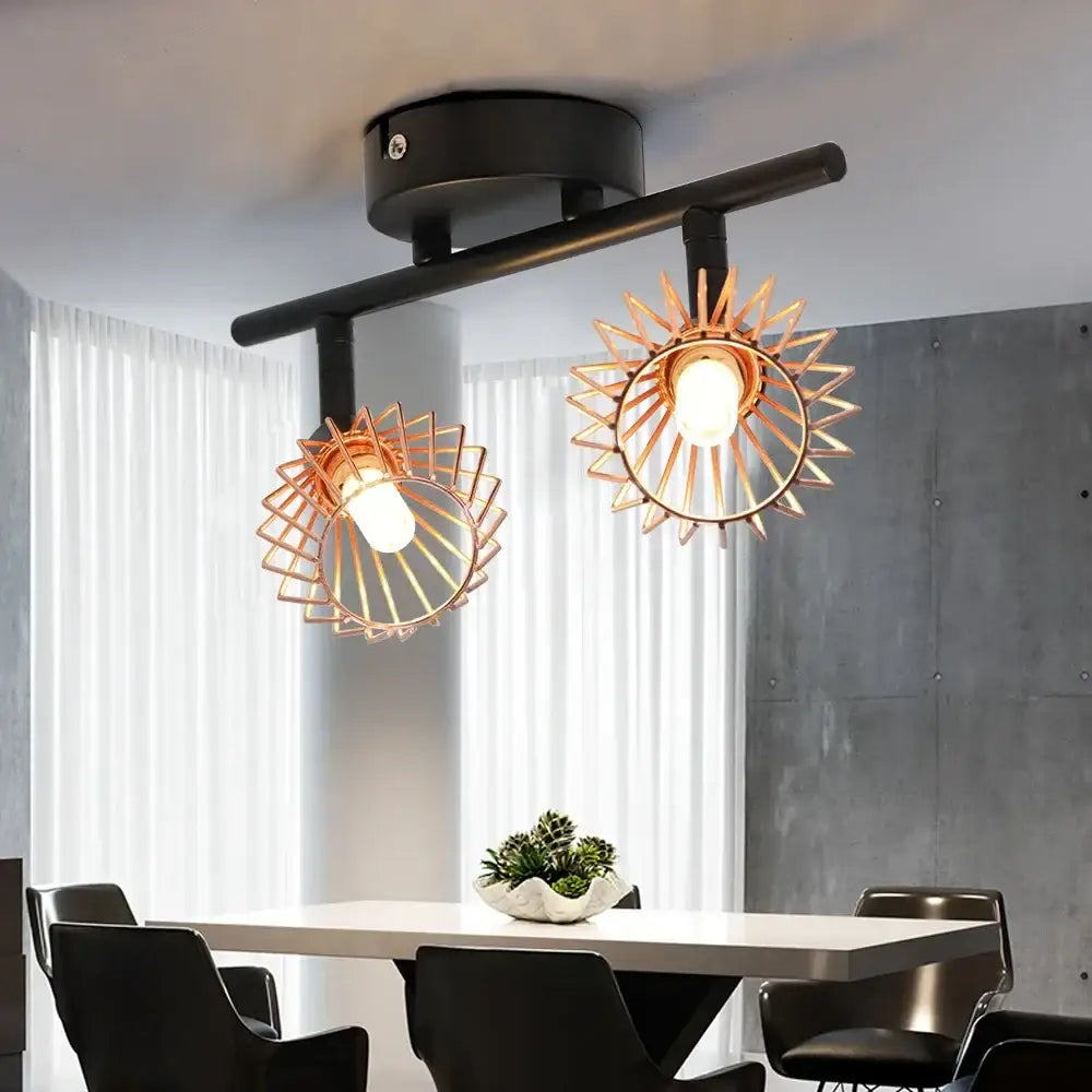 Industrial copper diamond cage chandelier kitchen pendant light