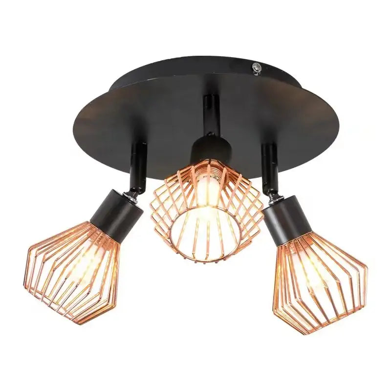 Industrial copper diamond cage chandelier kitchen pendant light