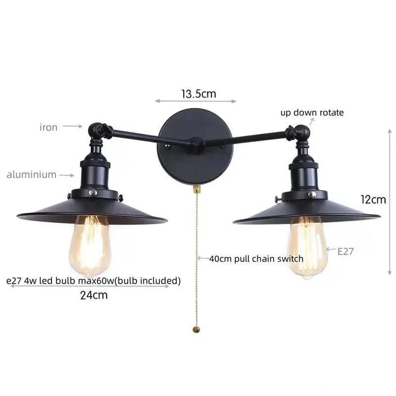 Industrial copper dual head led wall light bedroom sconce