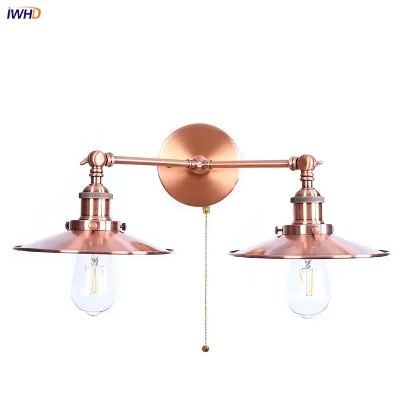Industrial copper dual head led wall light bedroom sconce