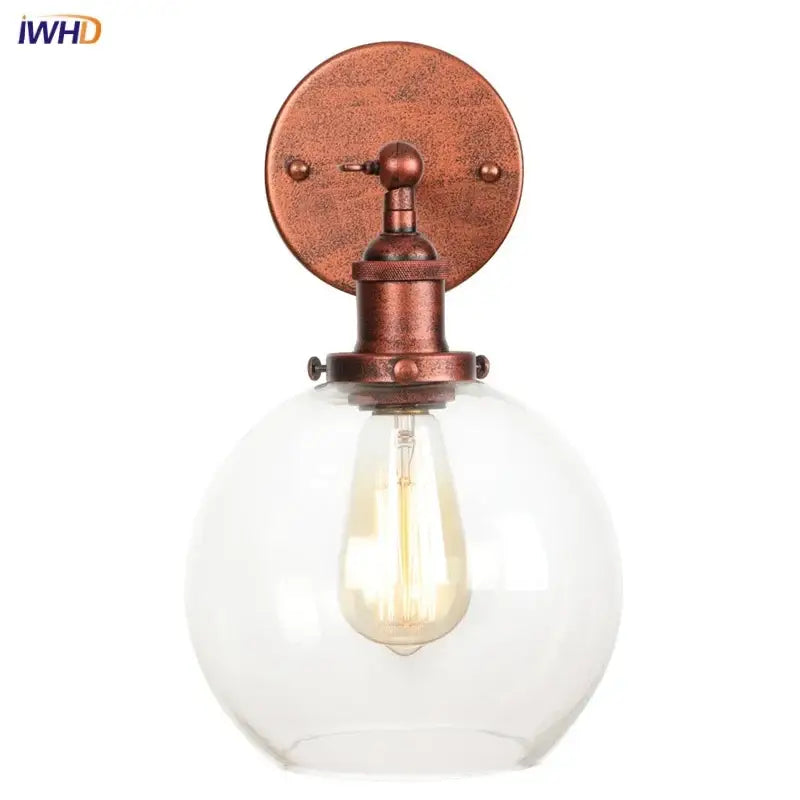 Industrial copper glass globe led bedside lamp bedroom sconce