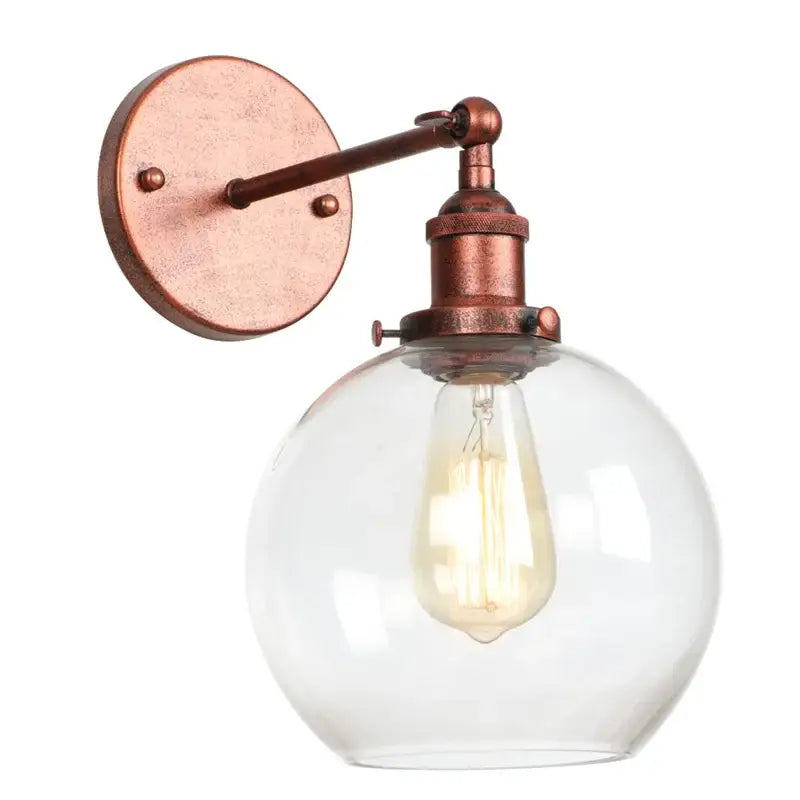 Industrial copper glass globe led bedside lamp bedroom sconce