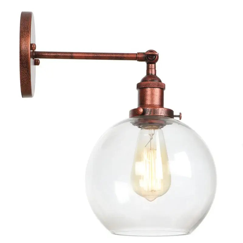 Industrial copper glass globe led wall sconce bedroom light