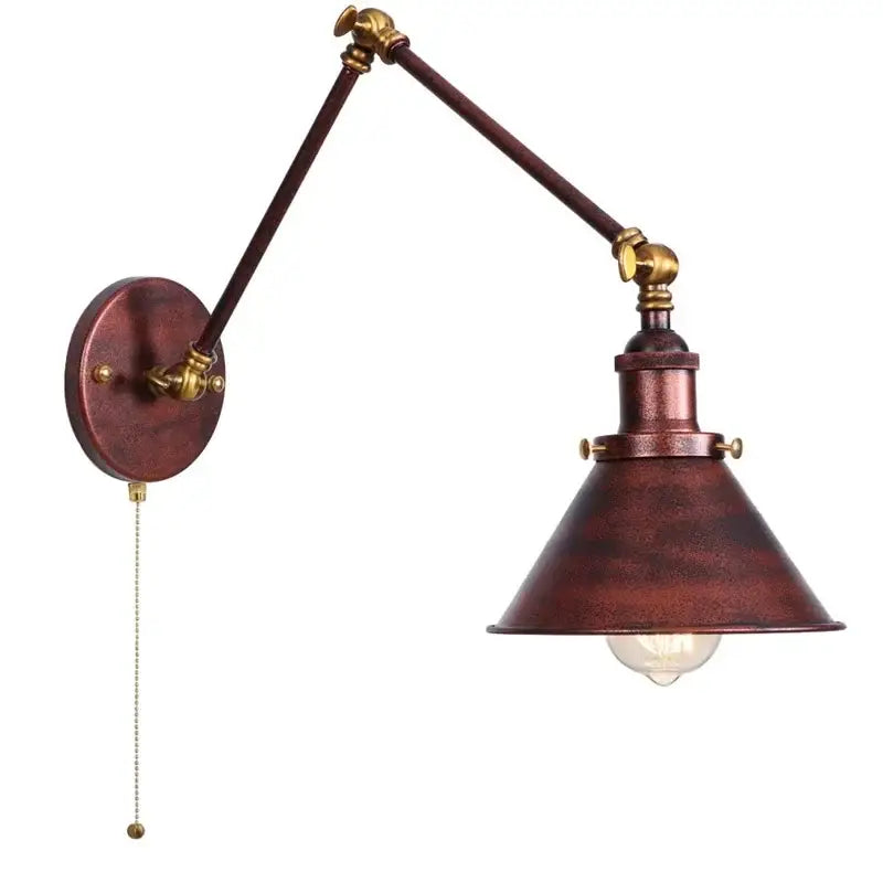 Industrial copper iron led wall lamp with pull chain for bedroom