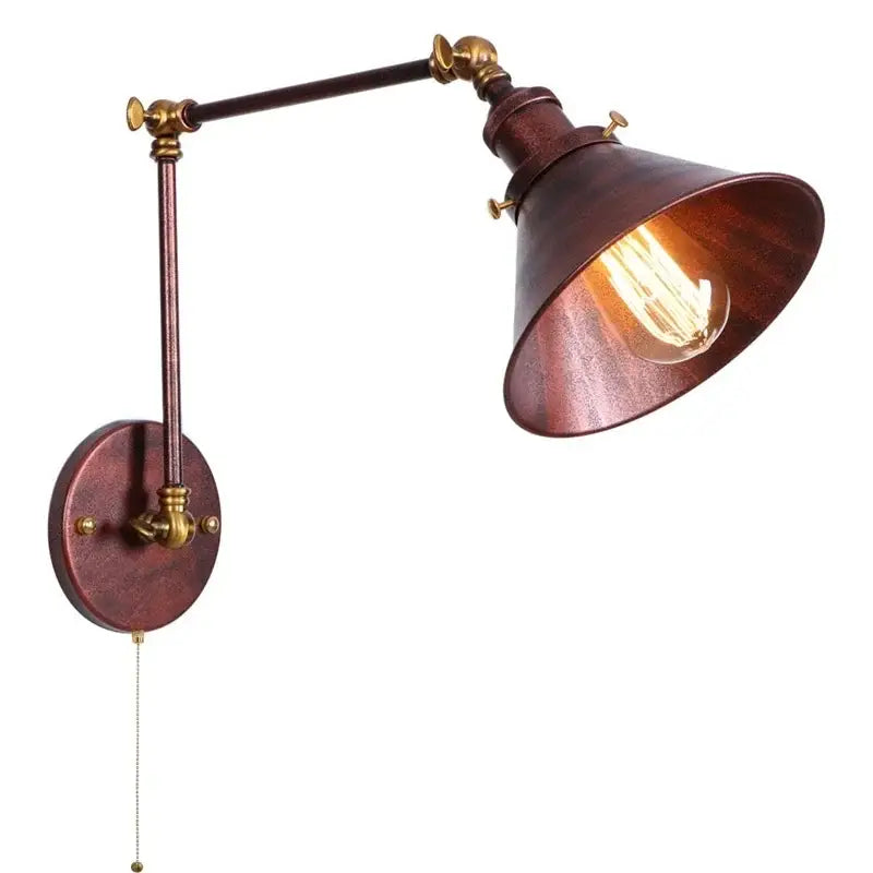 Industrial copper iron led wall lamp with pull chain for bedroom