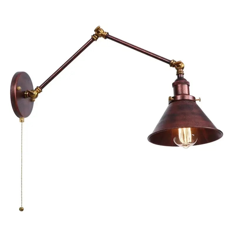 Industrial copper iron led wall lamp with pull chain for bedroom