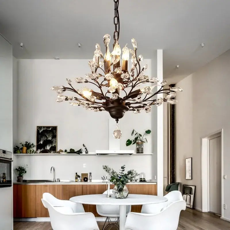Industrial crystal chandelier antique bronze branch dining room light