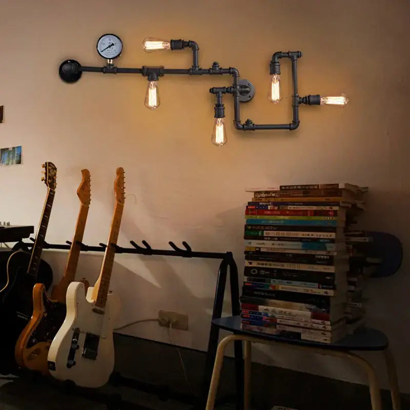 Industrial dark brass pipe wall lights living room gear sconce