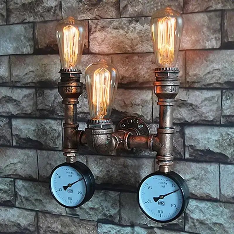 Industrial dark brass pipe wall lights living room gear sconce