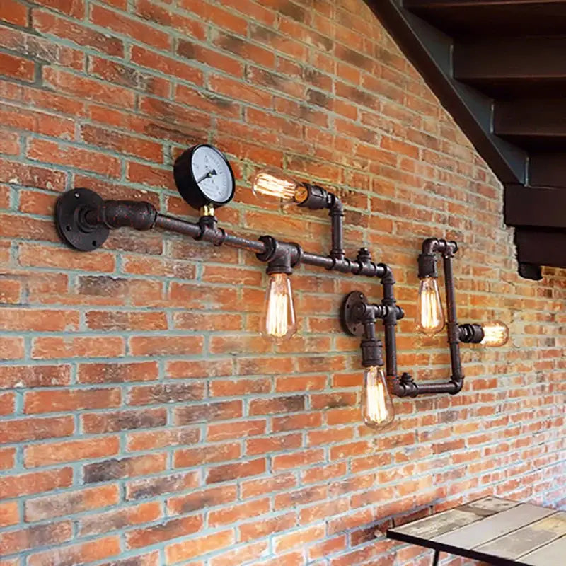 Industrial dark brass pipe wall lights living room gear sconce