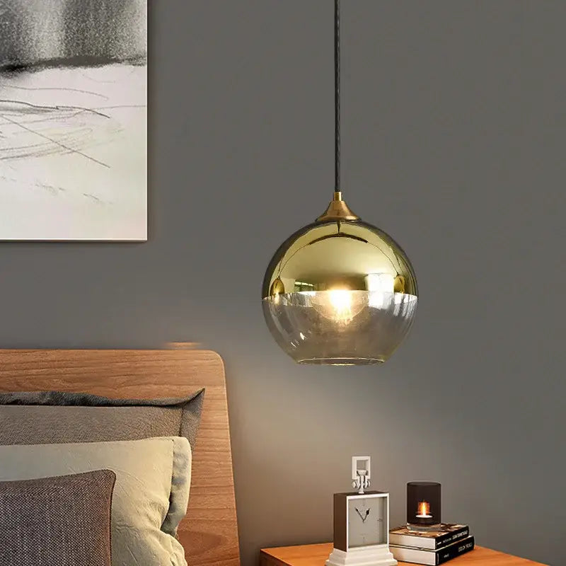Industrial glass pendant light 3 spheres brass kitchen dining room
