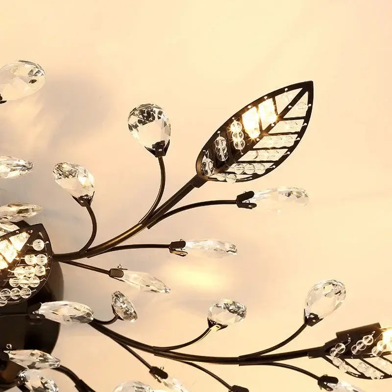 Industrial gold crystal leaf led ceiling light living room