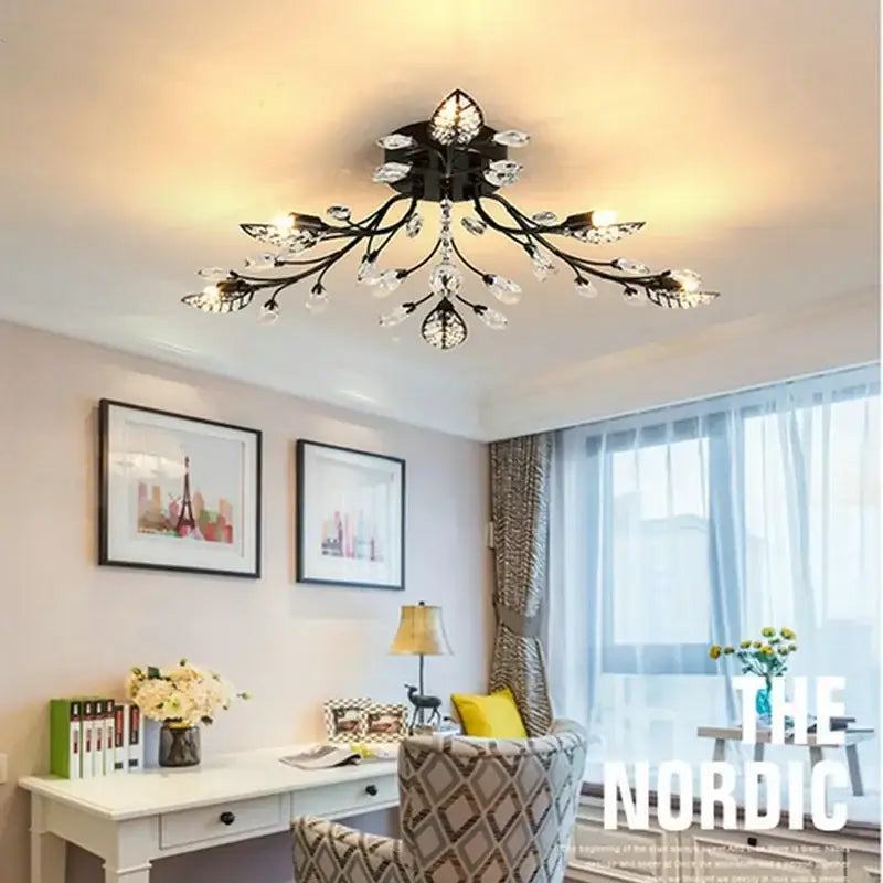 Industrial gold crystal leaf led ceiling light living room