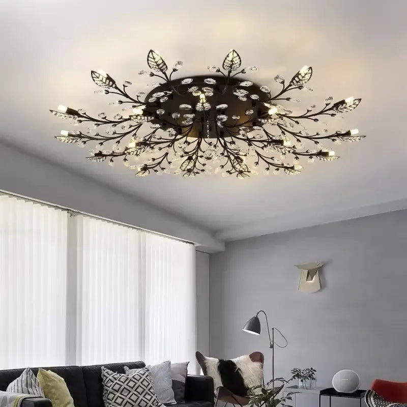 Industrial gold crystal leaf led ceiling light living room