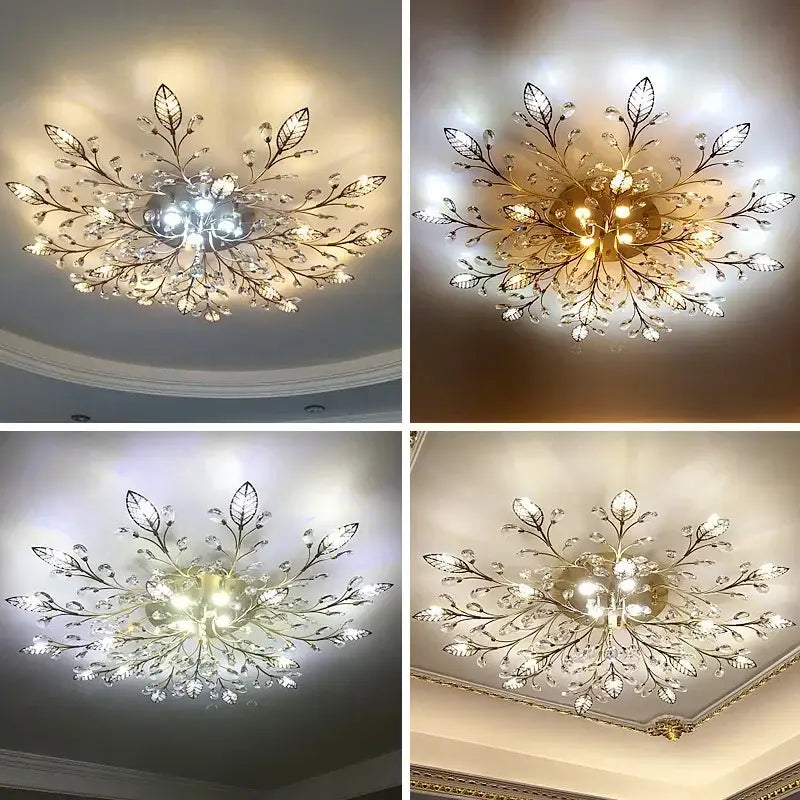 Industrial gold crystal leaf led ceiling light living room