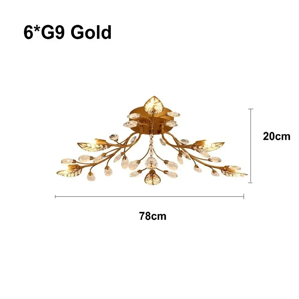 Industrial gold crystal leaf led ceiling light living room
