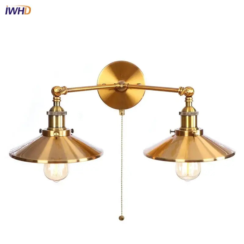 Industrial gold vintage led wall lights bedroom double arm sconce