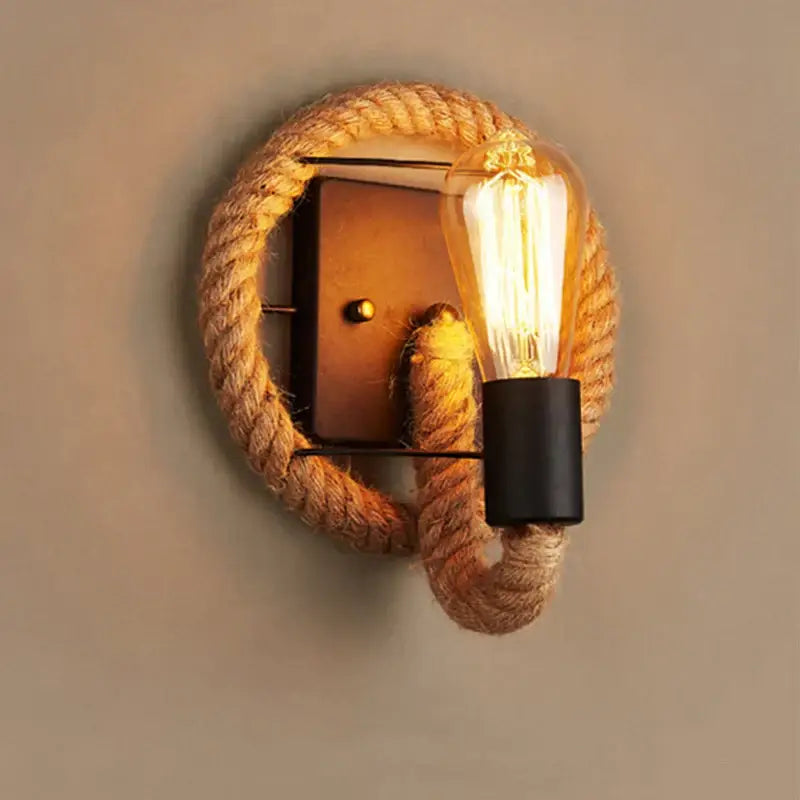 Industrial hemp rope wall lamp living room sconce with filament bulb