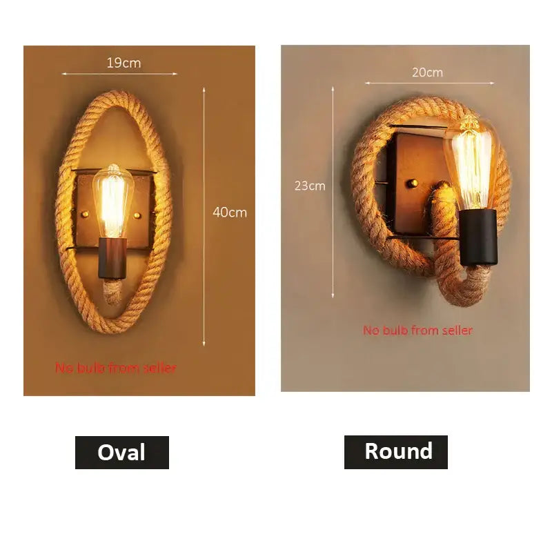 Industrial hemp rope wall lamp living room sconce with filament bulb