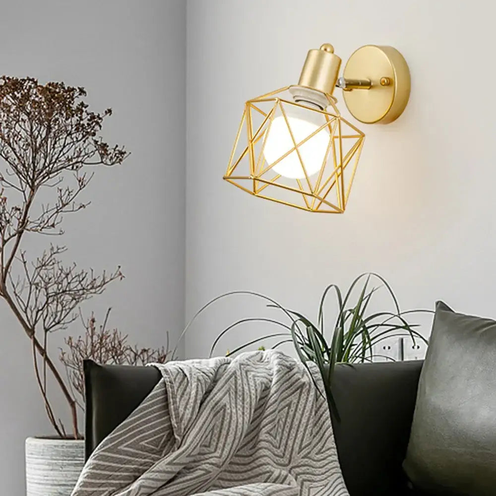 Industrial iron cage wall light bedroom black metal sconce