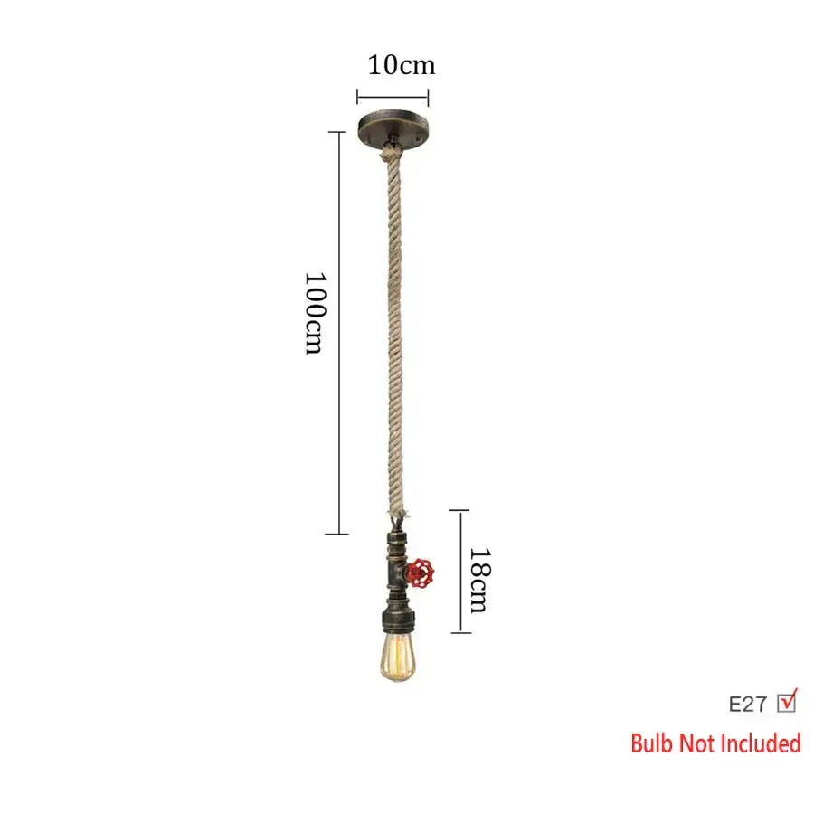 Industrial iron pipe pendant light kitchen black & brass with valve
