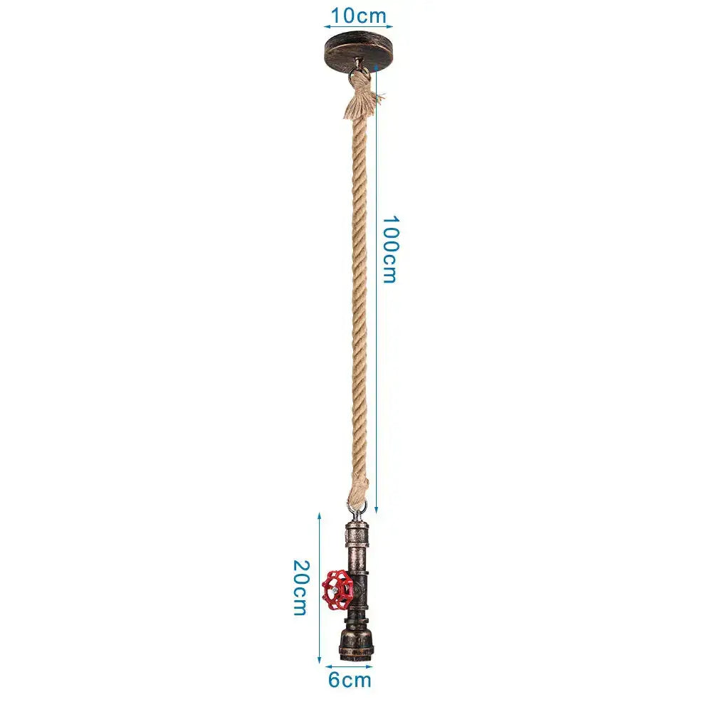 Industrial iron pipe pendant light with rope for dining room