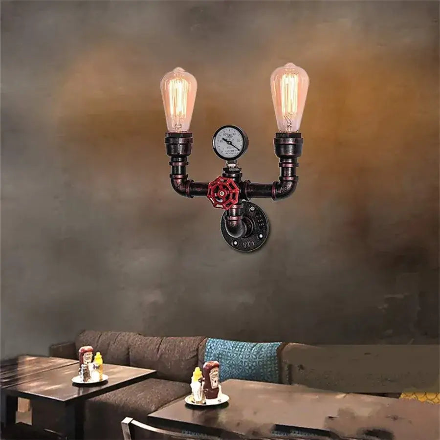 Industrial iron rust water pipe wall lights – living room sconce