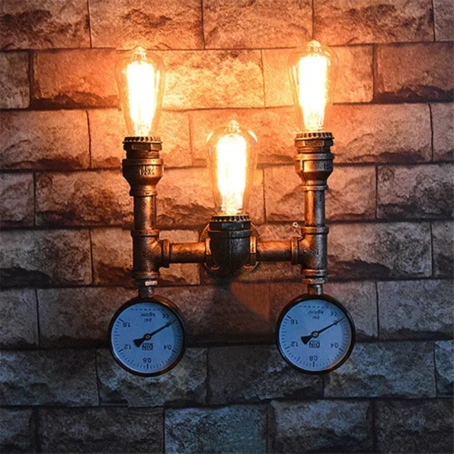 Industrial iron rust water pipe wall lights – living room sconce
