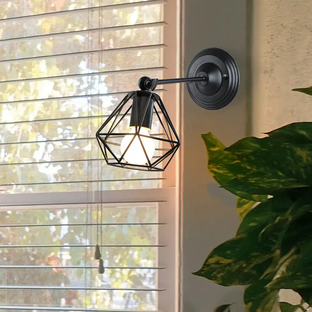 Industrial loft led cage wall light sconce bedroom brass glass lamp