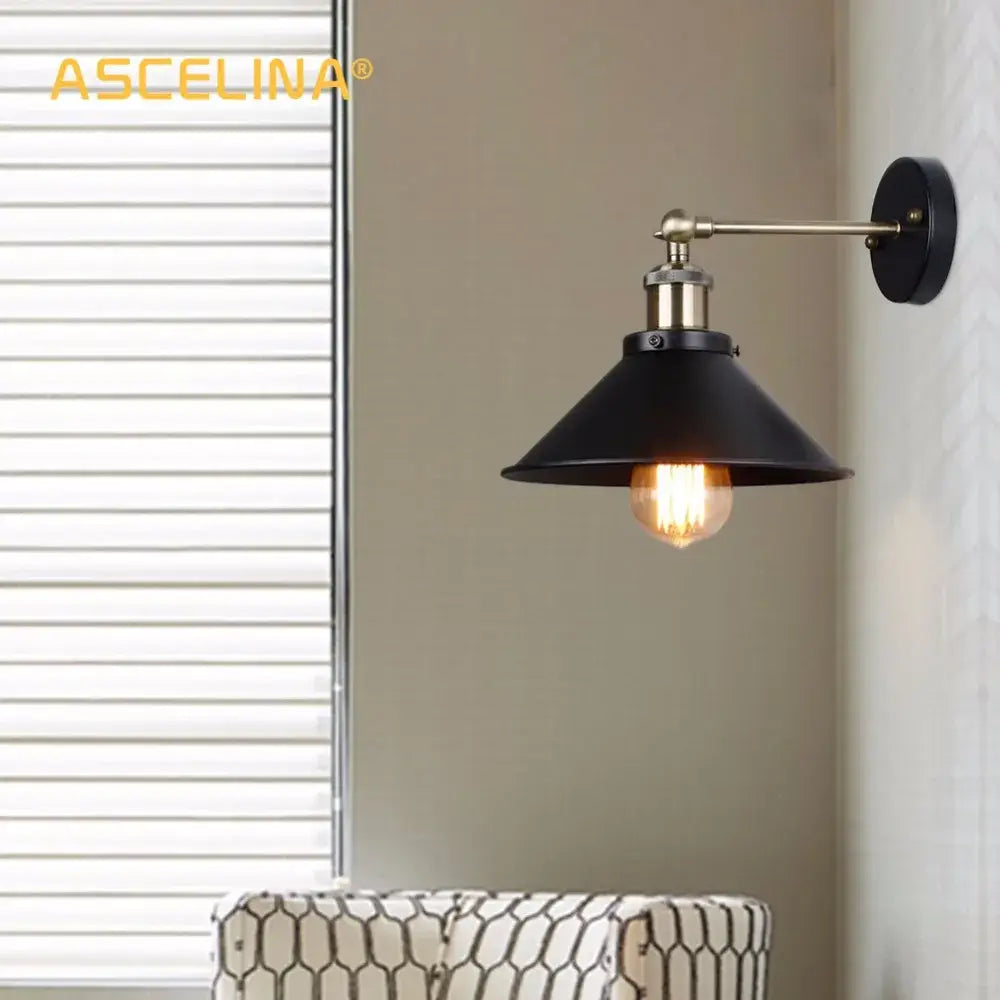 Industrial matte black & brass wall sconce – living room lighting