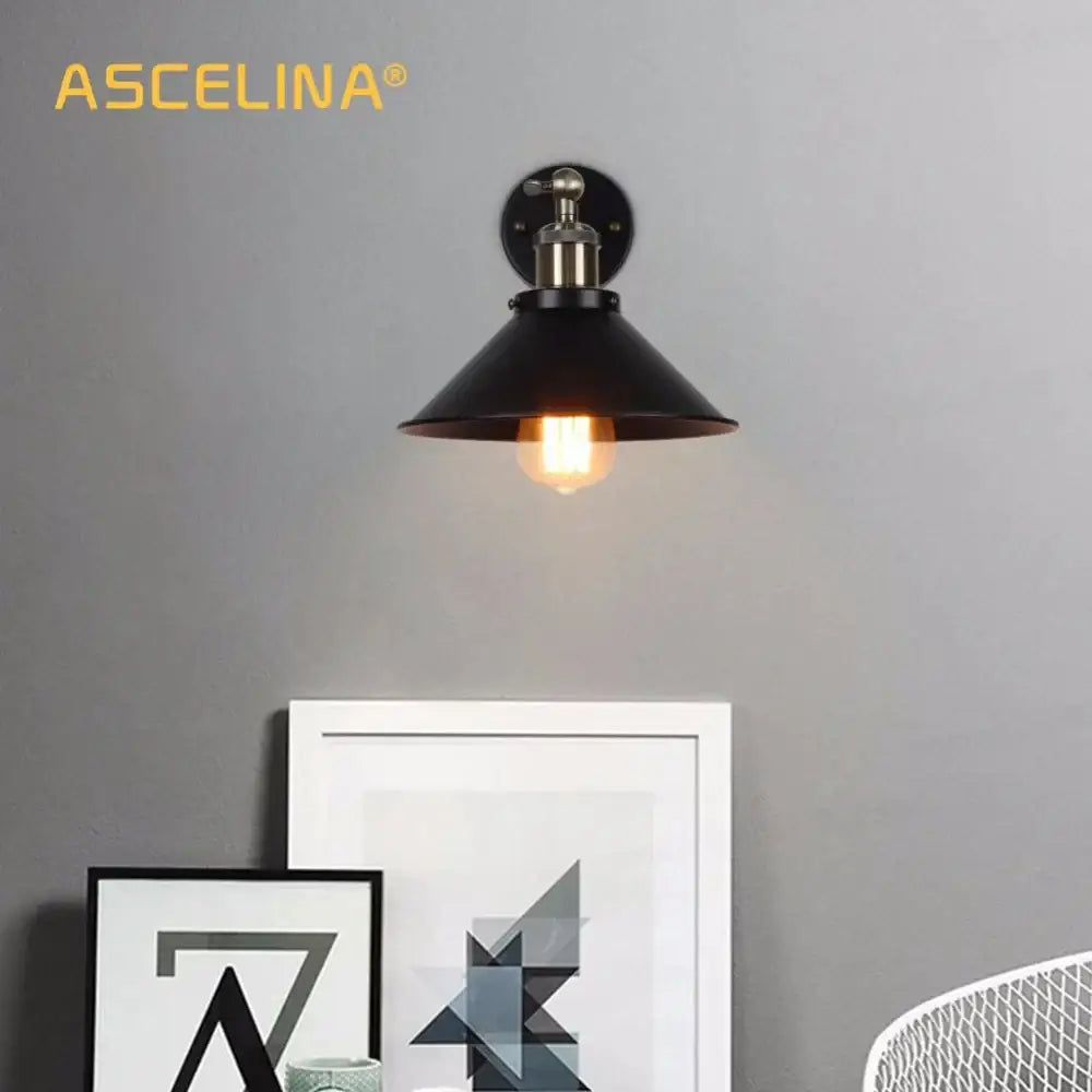 Industrial matte black & brass wall sconce – living room lighting