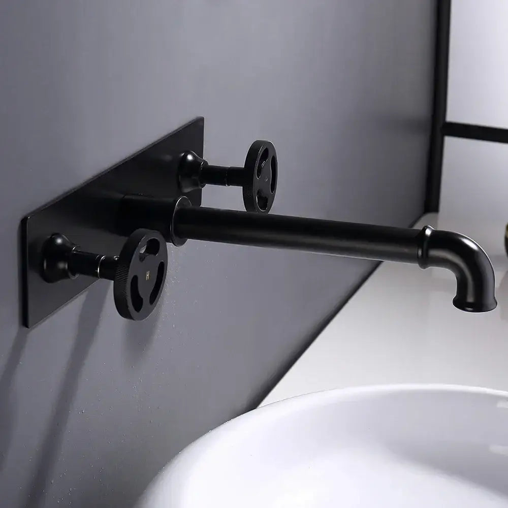 Industrial matte black dual handles basin faucet bathroom decor