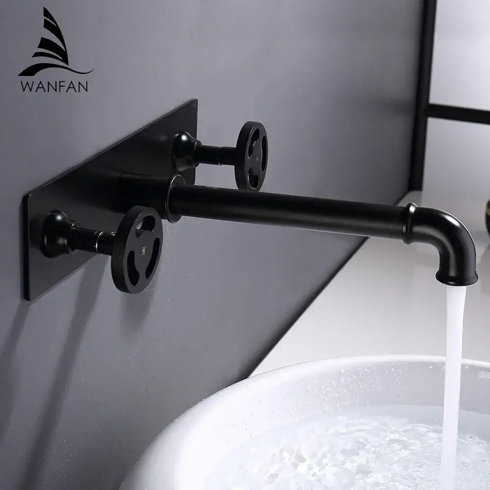 Industrial matte black dual handles basin faucet bathroom decor