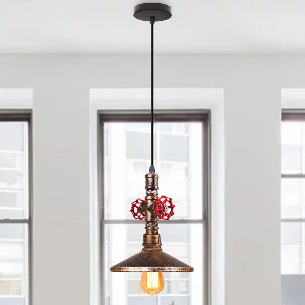 Industrial retro black & bronze water pipe pendant light kitchen fixture