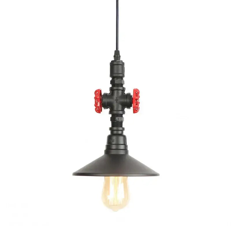 Industrial retro loft iron pipe pendant lamp dining room red valves