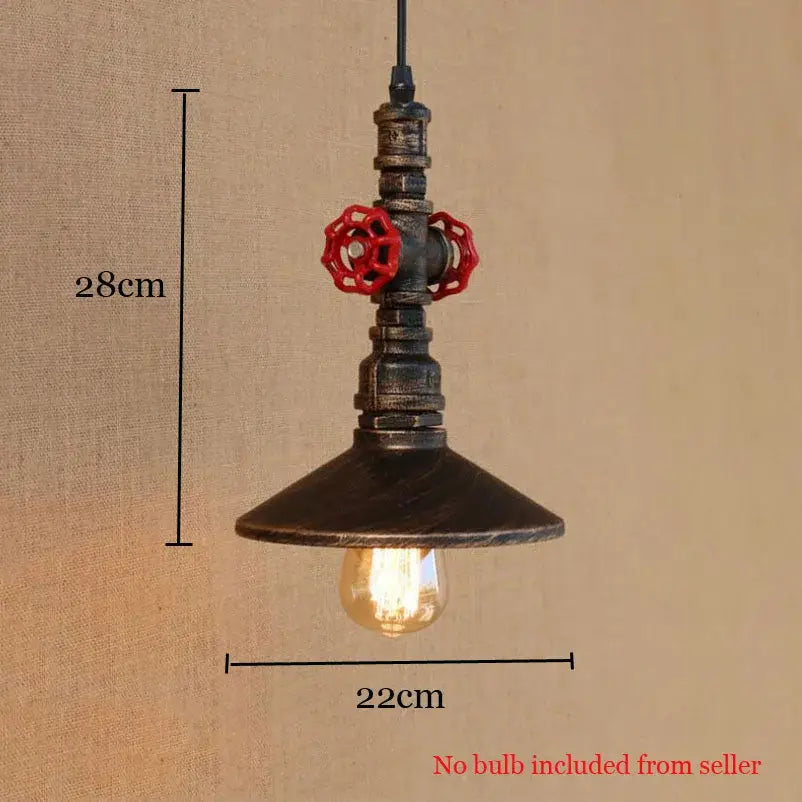 Industrial retro loft iron pipe pendant lamp dining room red valves