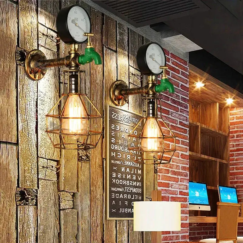 Industrial retro wall light green faucet lamp for living room